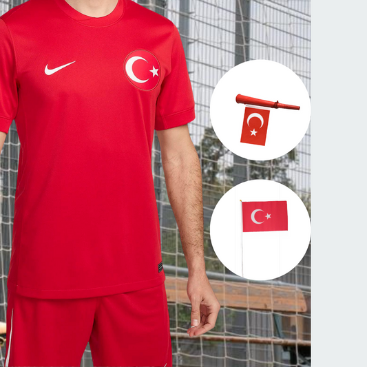 Türkei Fanpaket 2024: Auswärtstrikot mit gratis Fan-Tröte und Handflagge