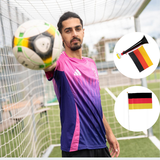 Deutschland Fanpaket 2024: Auswärtstrikot mit gratis Fan-Tröte & Handflagge